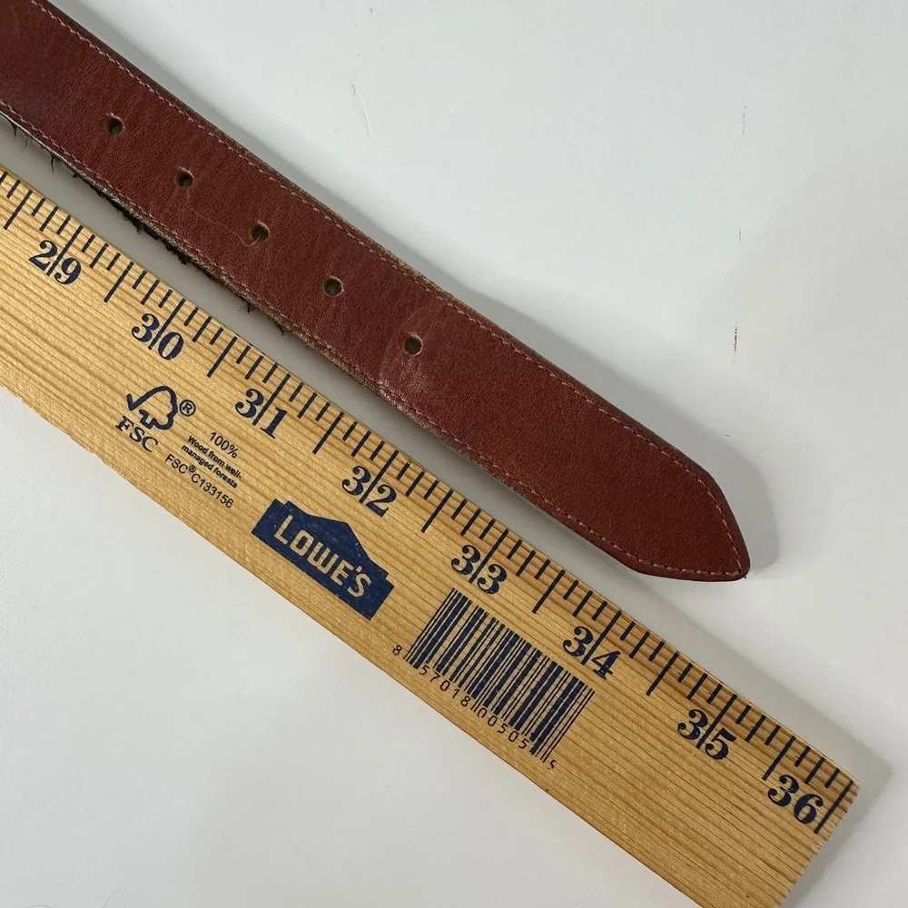 Honest Brighton Brown Leather Belt Silver Tone 3D Animals Safari Vtg 90s Sz 30